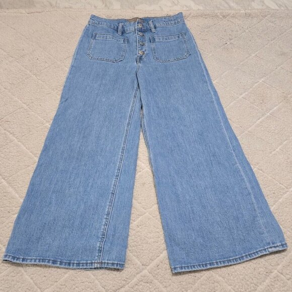 Point Sur Denim Womens Blue Wide Leg Cropped Jeans Pockets Button‎ Fly Size 28 - Picture 2 of 12